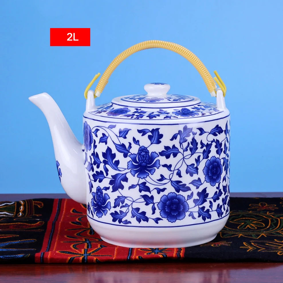 Théière en porcelaine bleu et blanc, grande capacité 2L (vue 8) - Nesty