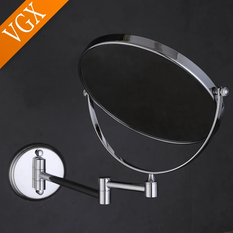Miroir grossissant x3 double face Nesty - Vue en angle montrant les deux faces du miroir sur son bras chromé (marque VGX)