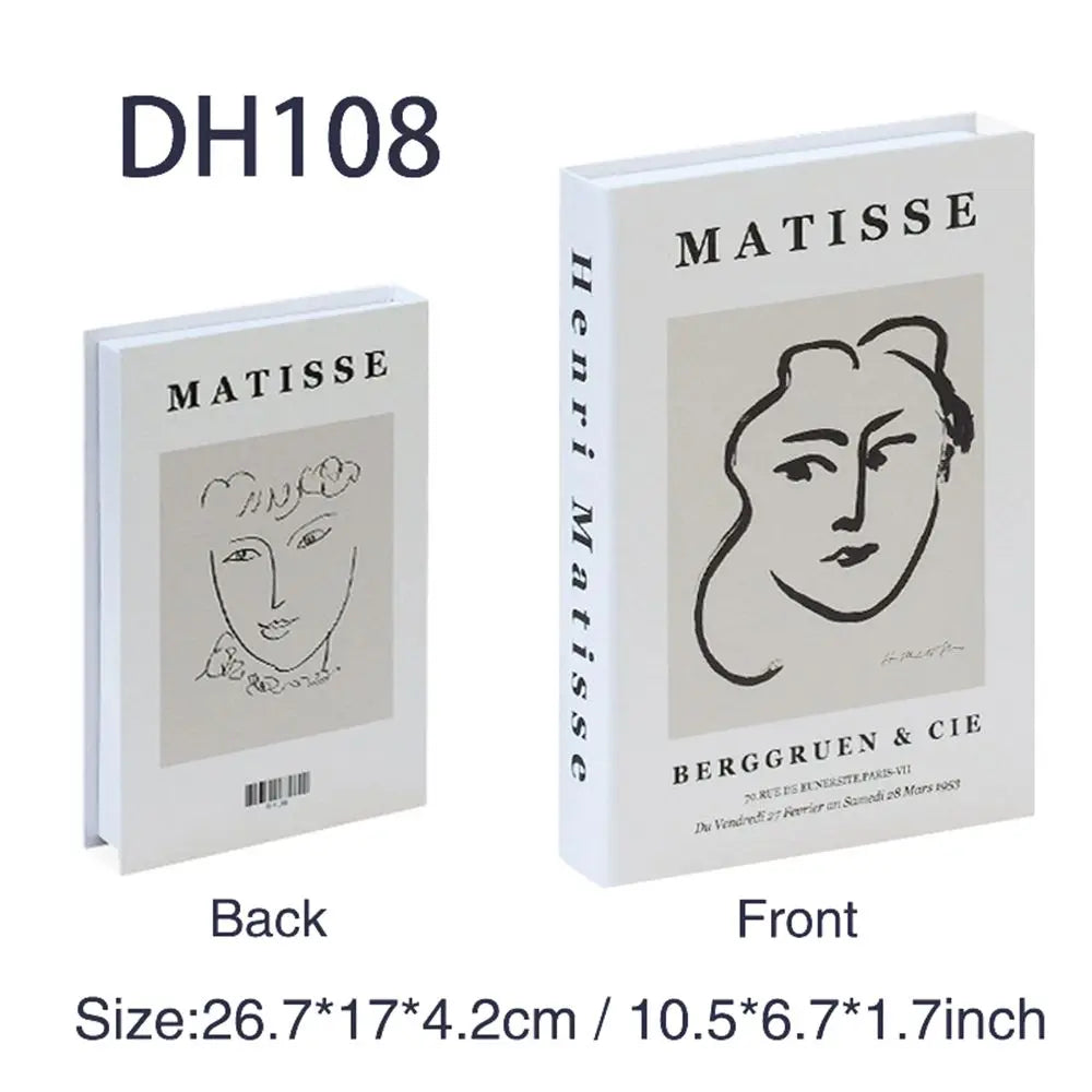 Faux livre décoratif boîte de rangement style nordique, couverture Matisse, visage au trait sur fond gris (vue 62) - Nesty