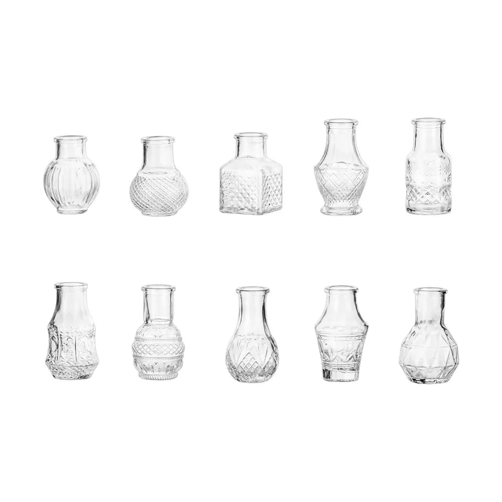Lot de 10 mini vases en verre transparent, relief rétro (vue 7) - Nesty