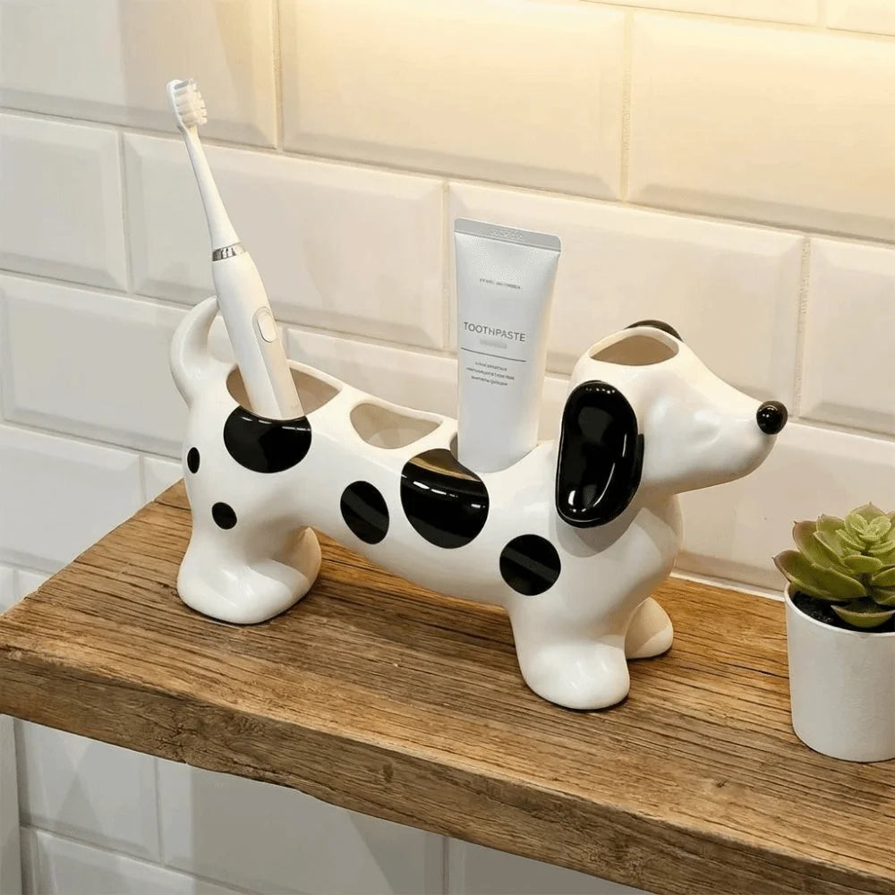 Ceramic Dachshund Toothbrush Holder 4 Slots Cute Electric Toothbrush Stand Space Saving Decorative Washbasin Organizer Washstand - Nesty (vue 1)