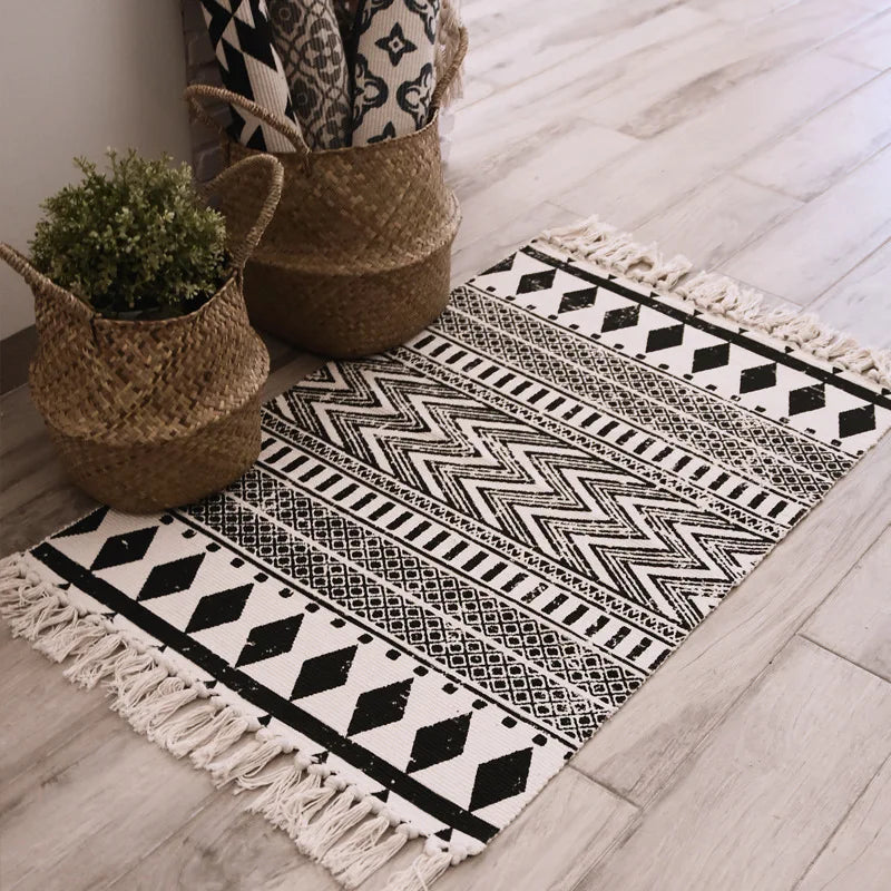 Tapis tissé main en coton et lin Nesty - Franges bohème (vue 9)