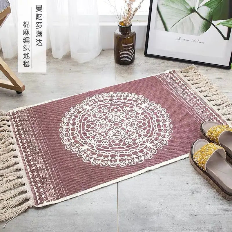 Tapis tissé main en coton et lin Nesty - Franges bohème (vue 7)