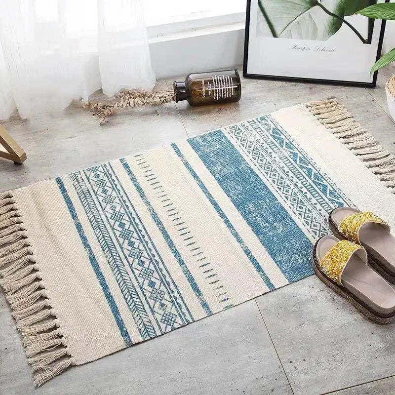 Tapis boho tissé main — franges et motif géométrique - Nesty (vue 1)