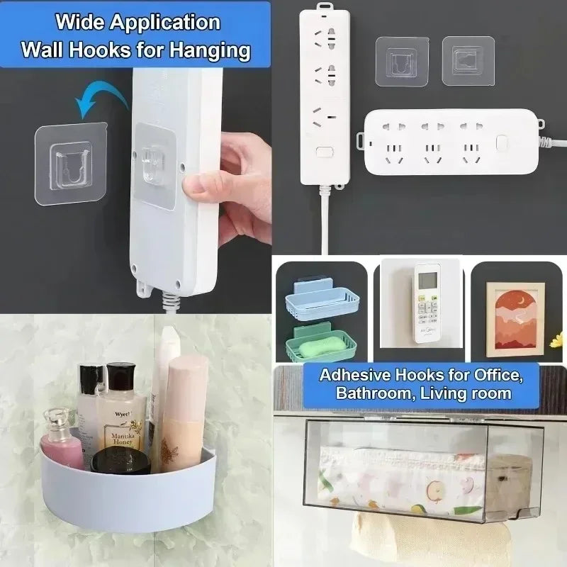 Crochets muraux adhésifs transparents Nesty - Utilisations multiples, multiprise suspendue, rangement salle de bain et télécommande murale