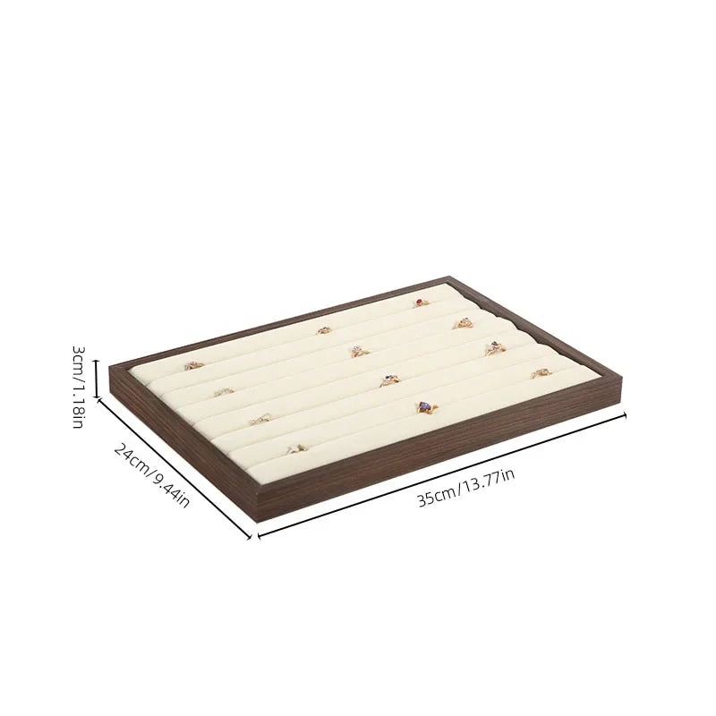 Plateau vide-poche en bois façon noyer Nesty - Plateau à rainures avec bagues, dimensions 35 x 24 x 3 cm
