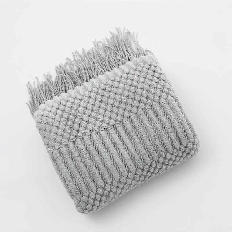 Plaid tricoté bohème blanc cassé oversize à franges (vue 16) - Nesty