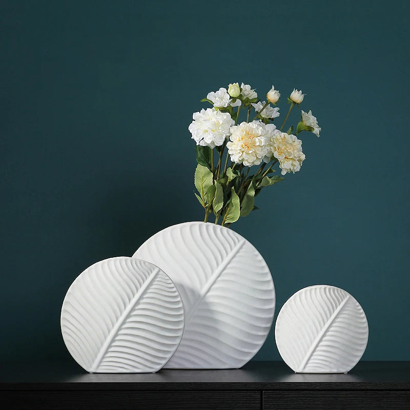 Vase céramique de style européen, motif feuille (vue 5) - Nesty
