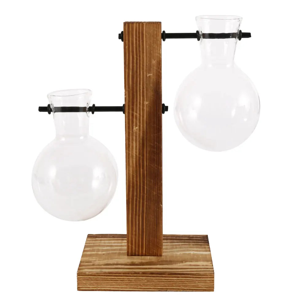Vase hydroponique en verre sur pied bois Nesty - Planteur vintage (vue 8)