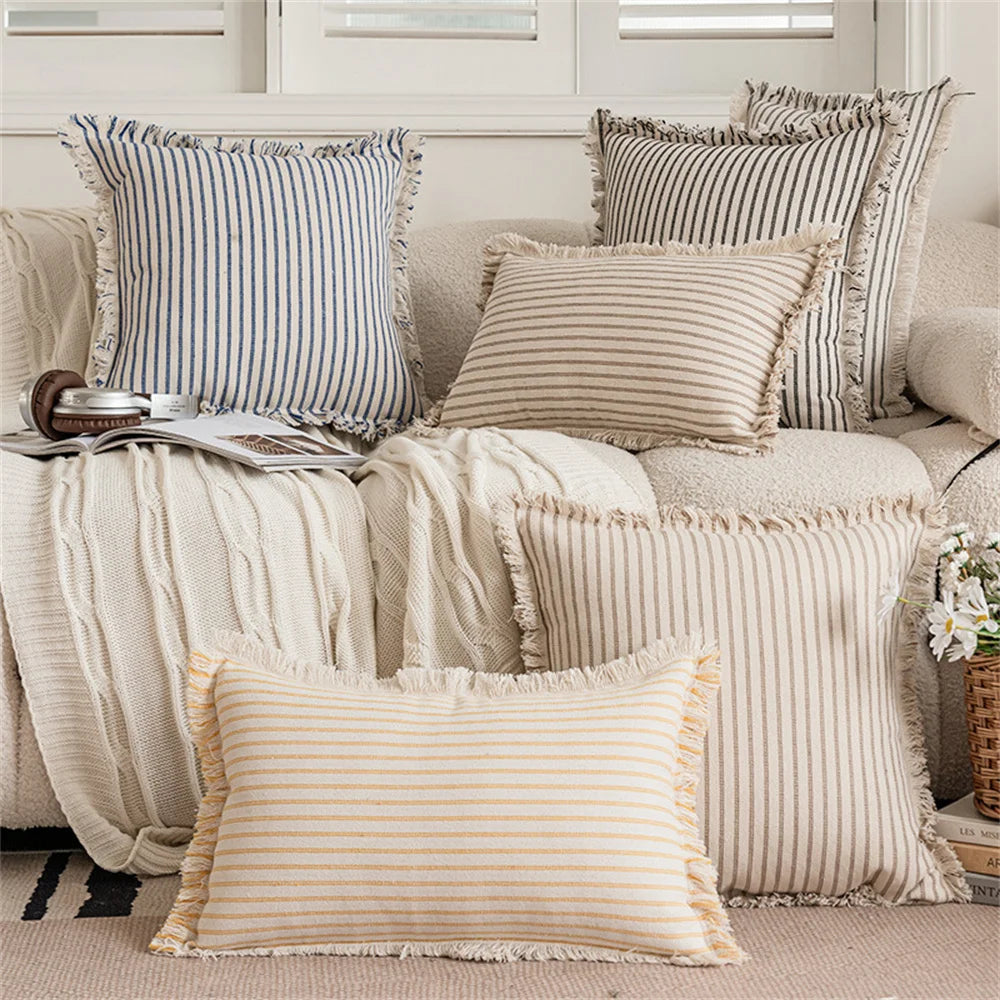 Housse de coussin en lin à rayures Nesty - Plusieurs formats disponibles (vue 5)