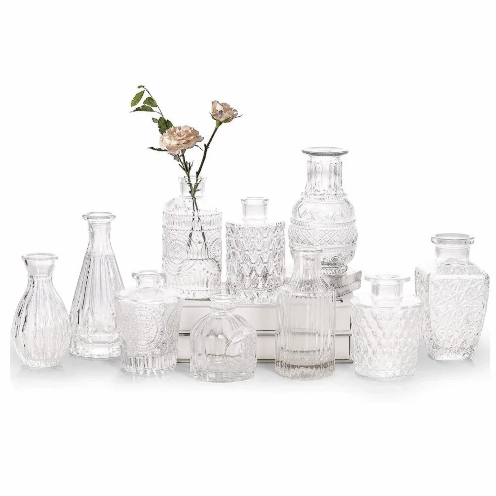 Set de mini vases en verre transparent, motif en relief (vue 9) - Nesty