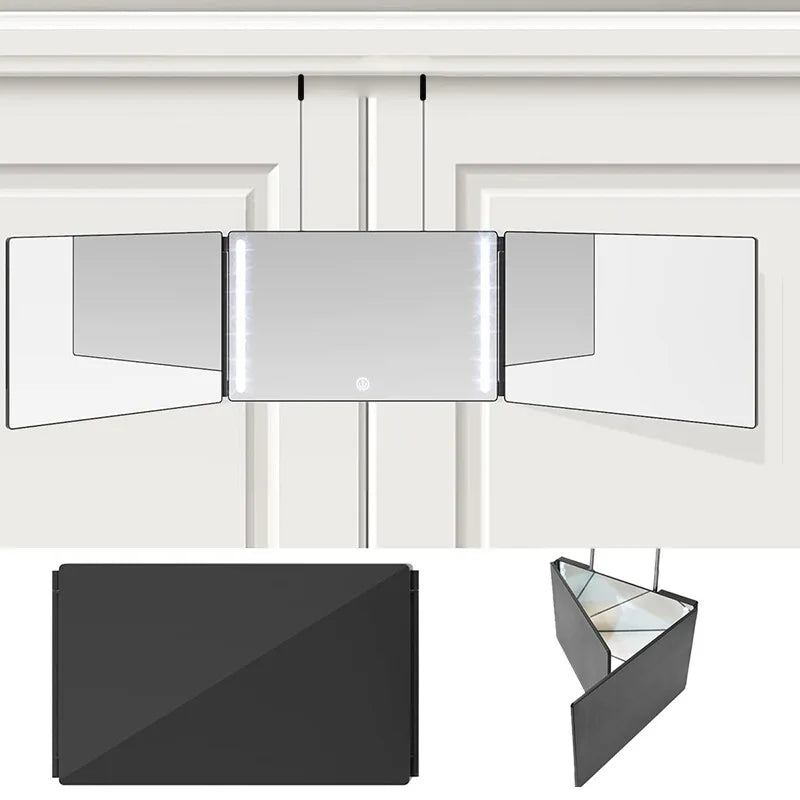 Miroir de maquillage pliable LED — pied rétractable et rotation 360° (vue 5) - Nesty