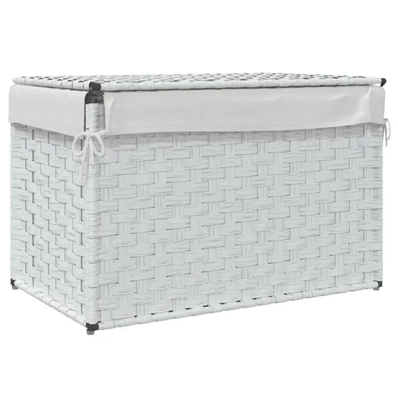 Panier à linge blanc avec couvercle en poly rotin, 55,5x35x34 cm - Nesty (vue 6)
