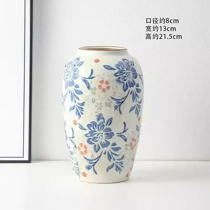 Vase céramique bleu et blanc, style rétro chinoiseries (vue 11) - Nesty