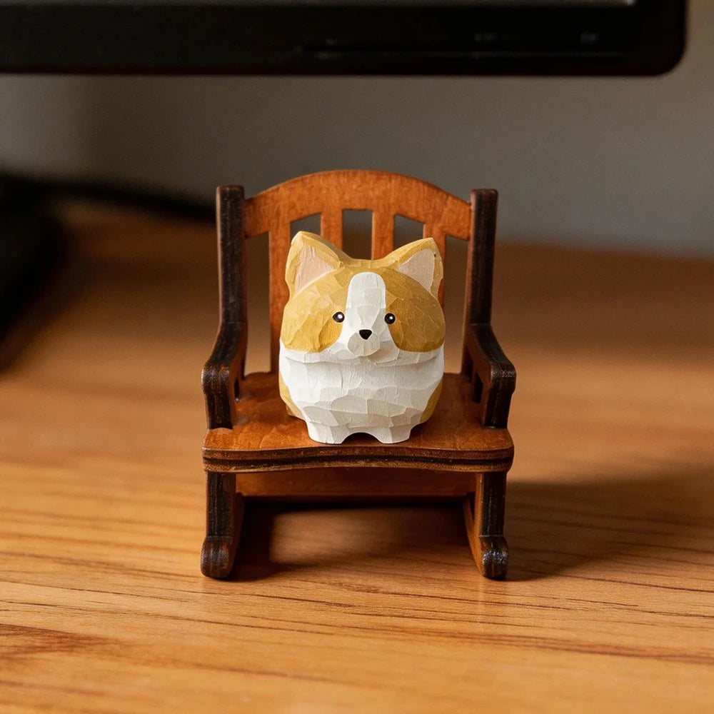 Figurine animal sur chaise à bascule — bois sculpté - Nesty (vue 12)