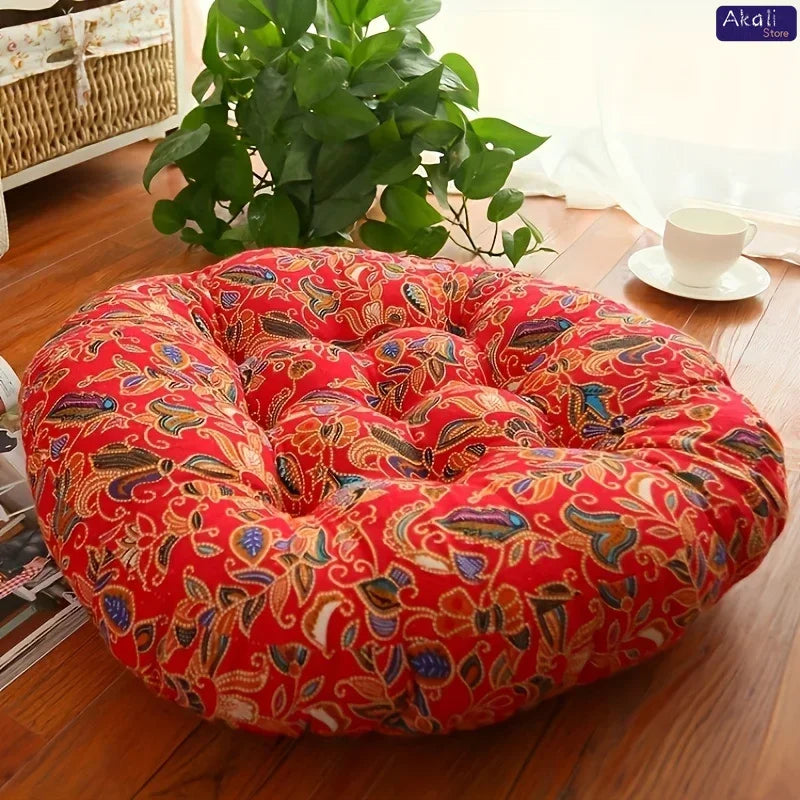 Coussin de sol rond en coton et lin Nesty - Esprit bohème, tatami (vue 6)