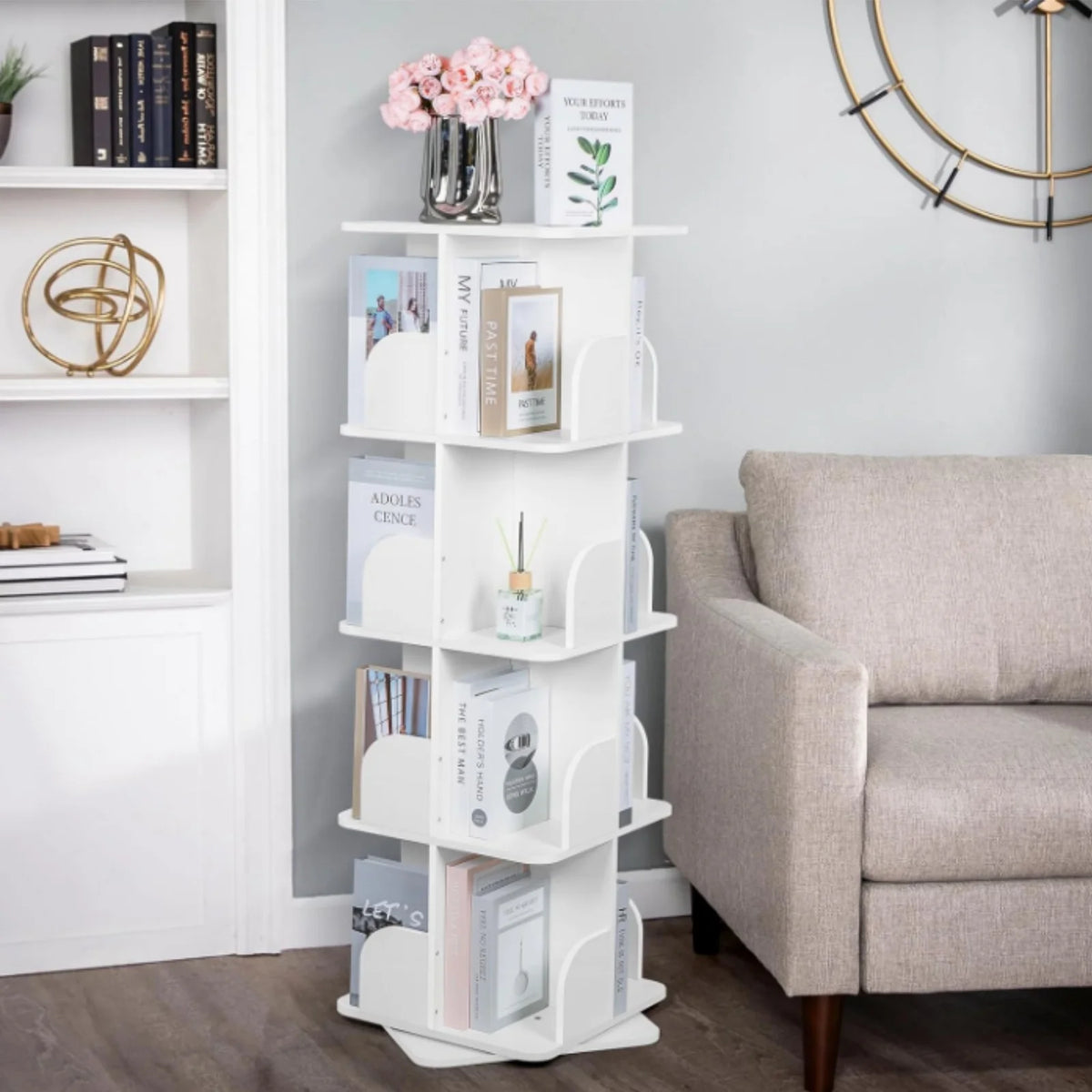 Bibliothèque pivotante en bois — 4 niveaux 360° - Nesty (vue 1)