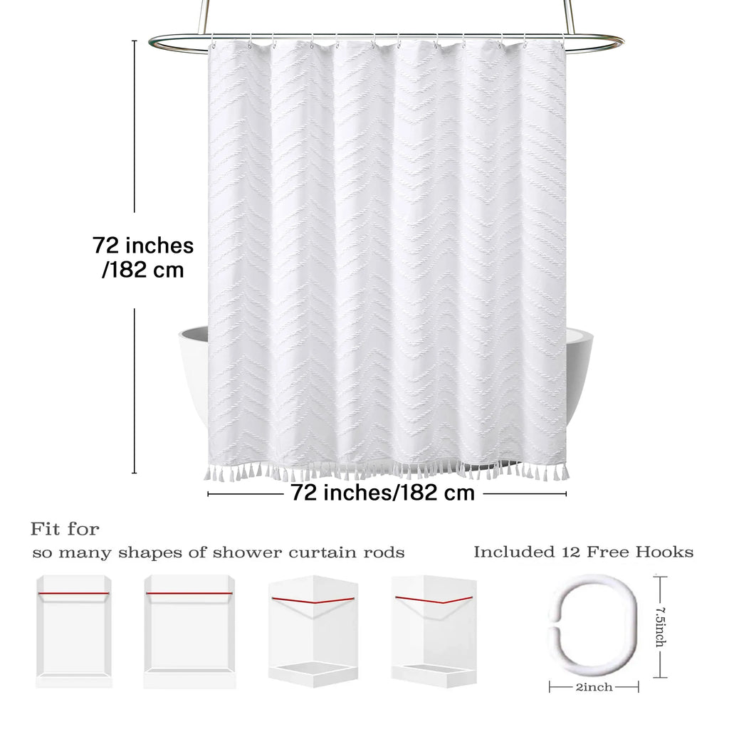 Rideau de douche bohème en tissu tissé à pompons, imperméable - Nesty (vue 6)