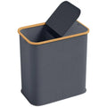 Panier à linge pliable gris Nesty - Structure rigide gris anthracite à bordure bois, couvercle ouvert, sur fond blanc