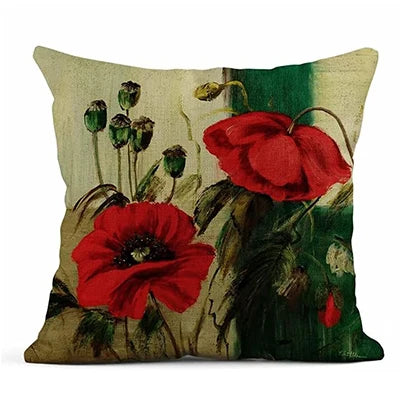 Housse de coussin en lin Nesty - Motif floral rouge, format carré (vue 6)