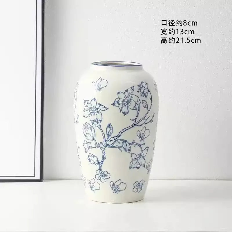 Vase céramique bleu et blanc, style rétro chinoiseries (vue 17) - Nesty