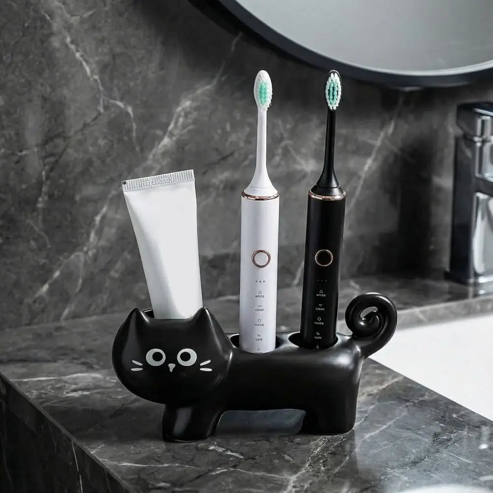 Ceramic Cartoon Cat Toothbrush Base Waterproof Cute Electric Toothbrush Holder Decorative 3 Holes Electric Toothbrush Stand - Nesty (vue 4)
