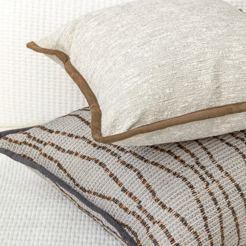 Housse de coussin en coton et lin beige Nesty - Bordure texturée (vue 5)