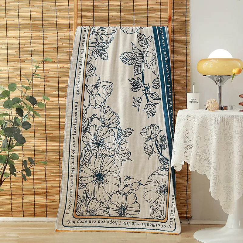 Serviette de bain en gaze de coton bio — motifs fleuris, 75 x 150 cm - Nesty (vue 19)