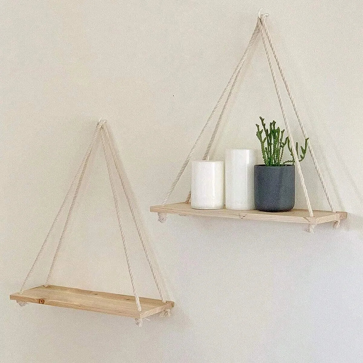 Étagère balançoire en bois Nesty - Rangement mural suspendu à la corde (vue 8)