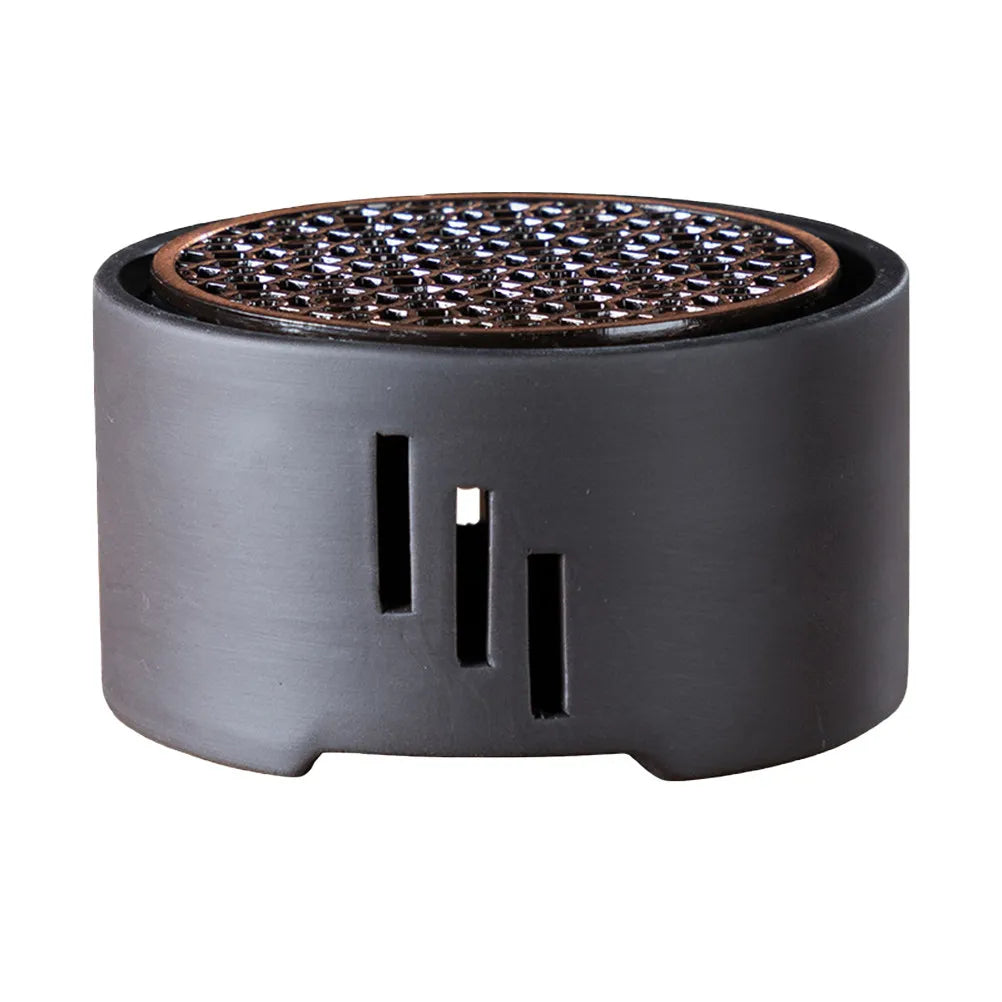 Chauffe-théière en céramique Nesty - Réchaud en céramique noire seul, grille en pointes cuivrées et encoches latérales