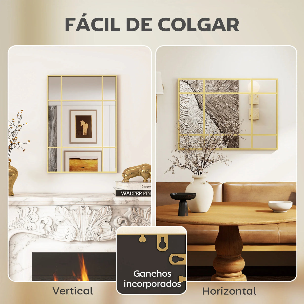 Miroir mural rectangulaire façon fenêtre 70 x 50 cm — cadre métal (vue 5) - Nesty
