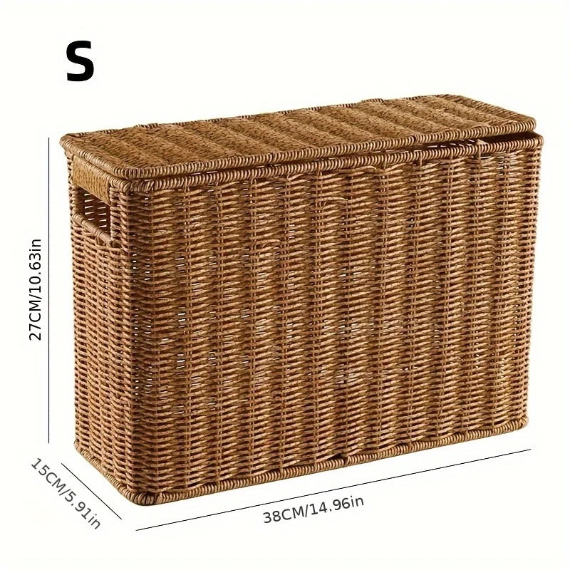 Boîte de rangement haute en rotin tressé, format étroit (vue 6) - Nesty