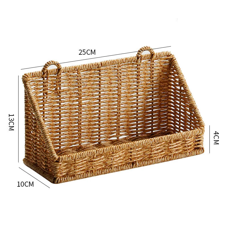 Panier mural tressé en rotin avec crochets, rangement rustique - Nesty (vue 7)