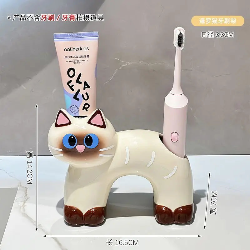 Ceramic Coal Ball Siamese Cat Toothbrush Holder Bathroom Toothpaste Storage Rack - Nesty (vue 7)