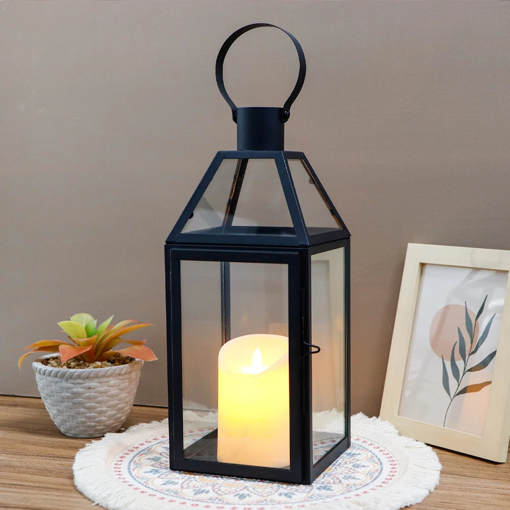 Lanterne suspendue en verre et métal noir, coupe-vent (vue 6) - Nesty