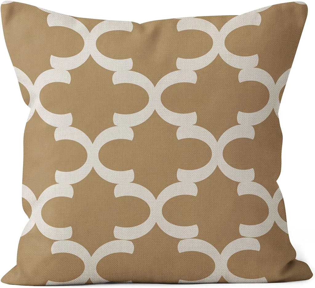 Housse de coussin en lin Nesty - Motif feuille géométrique brun clair, modèle 2 (vue 7)