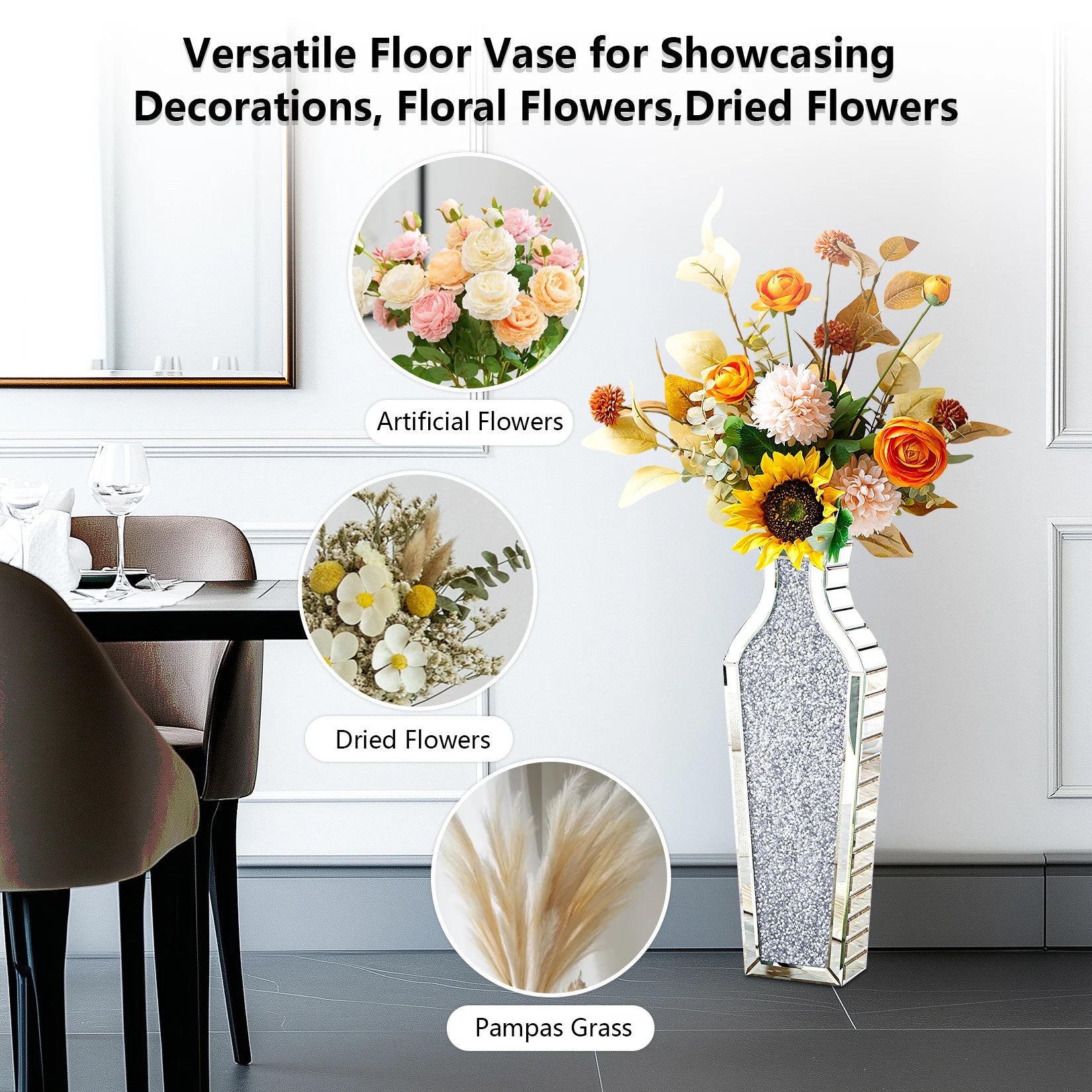 Grand vase sol facetté miroir, 68 cm - Nesty (vue 6)