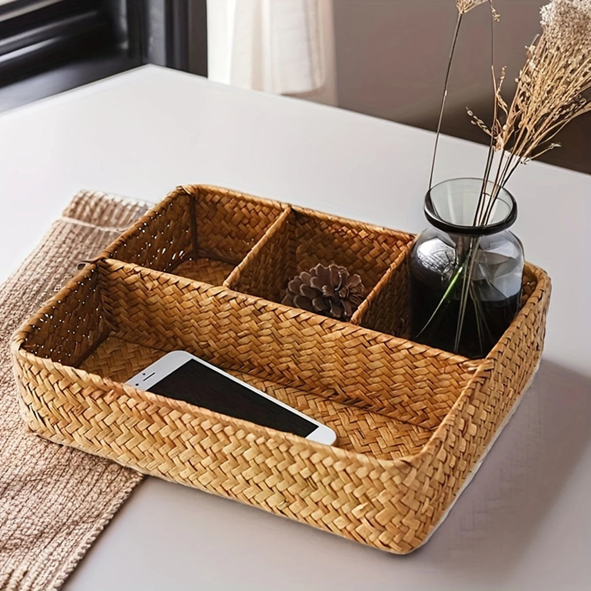 Panier de rangement rectangulaire en jonc de mer tressé - Nesty (vue 6)
