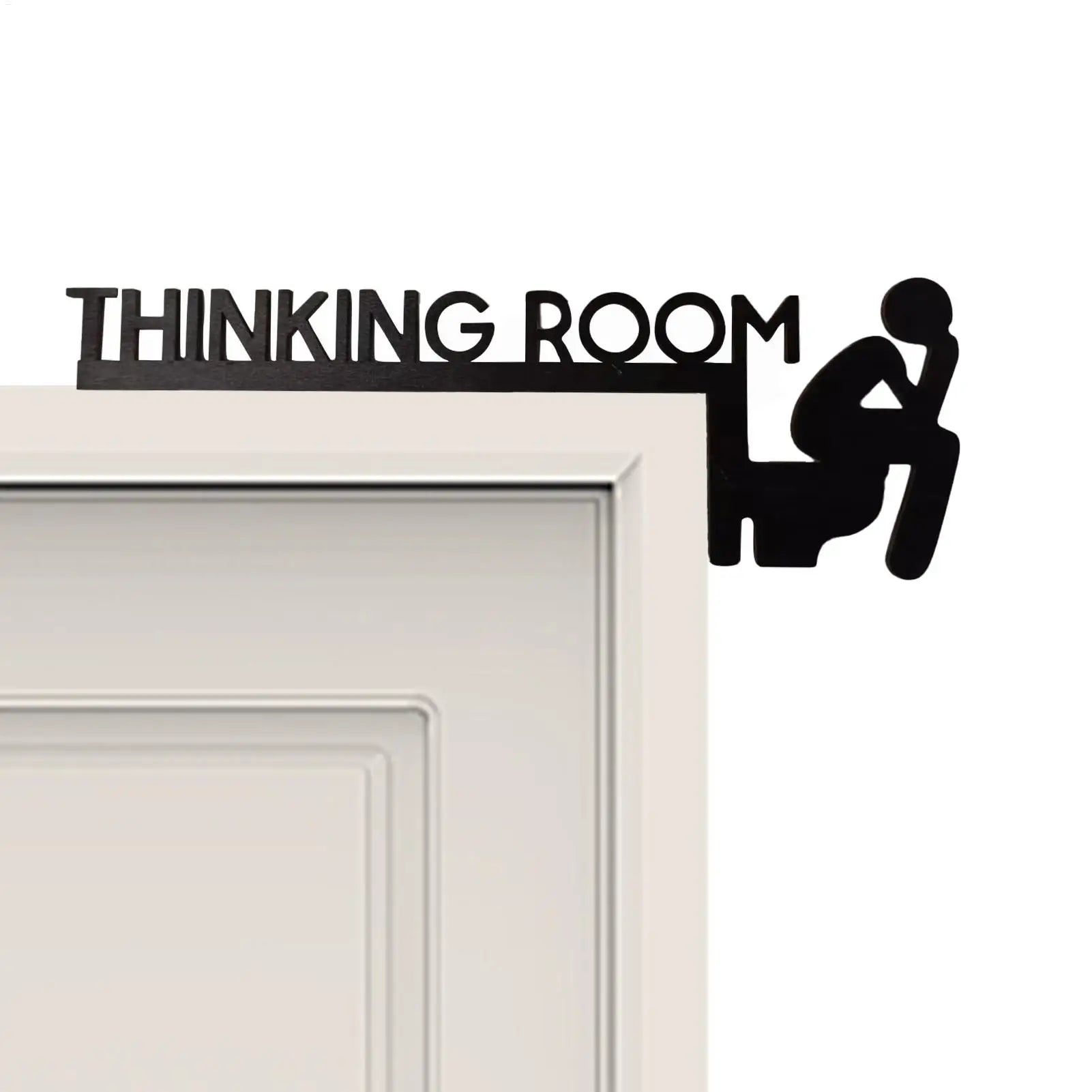 Pancarte murale en bois Nesty - Inscription Thinking Room avec silhouette humoristique, fixée sur une porte