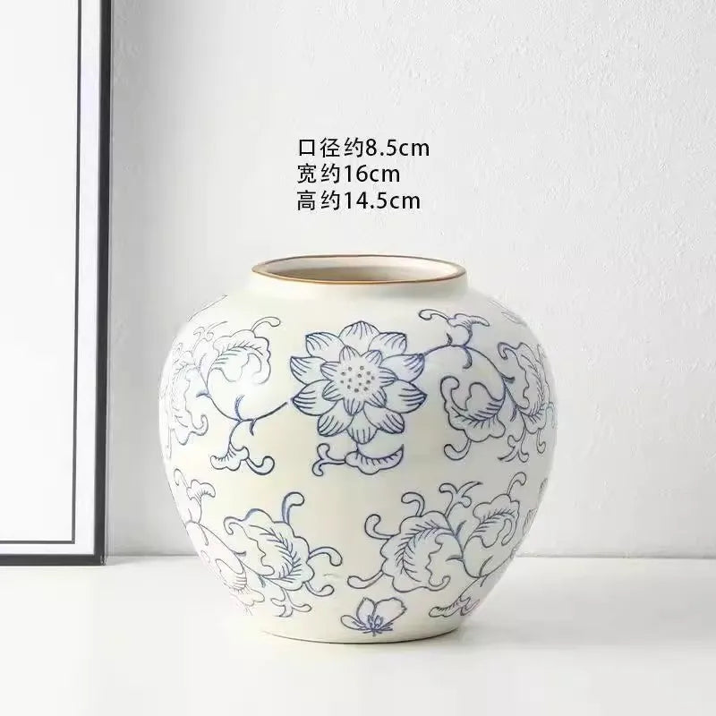 Vase céramique bleu et blanc, style rétro chinoiseries (vue 20) - Nesty
