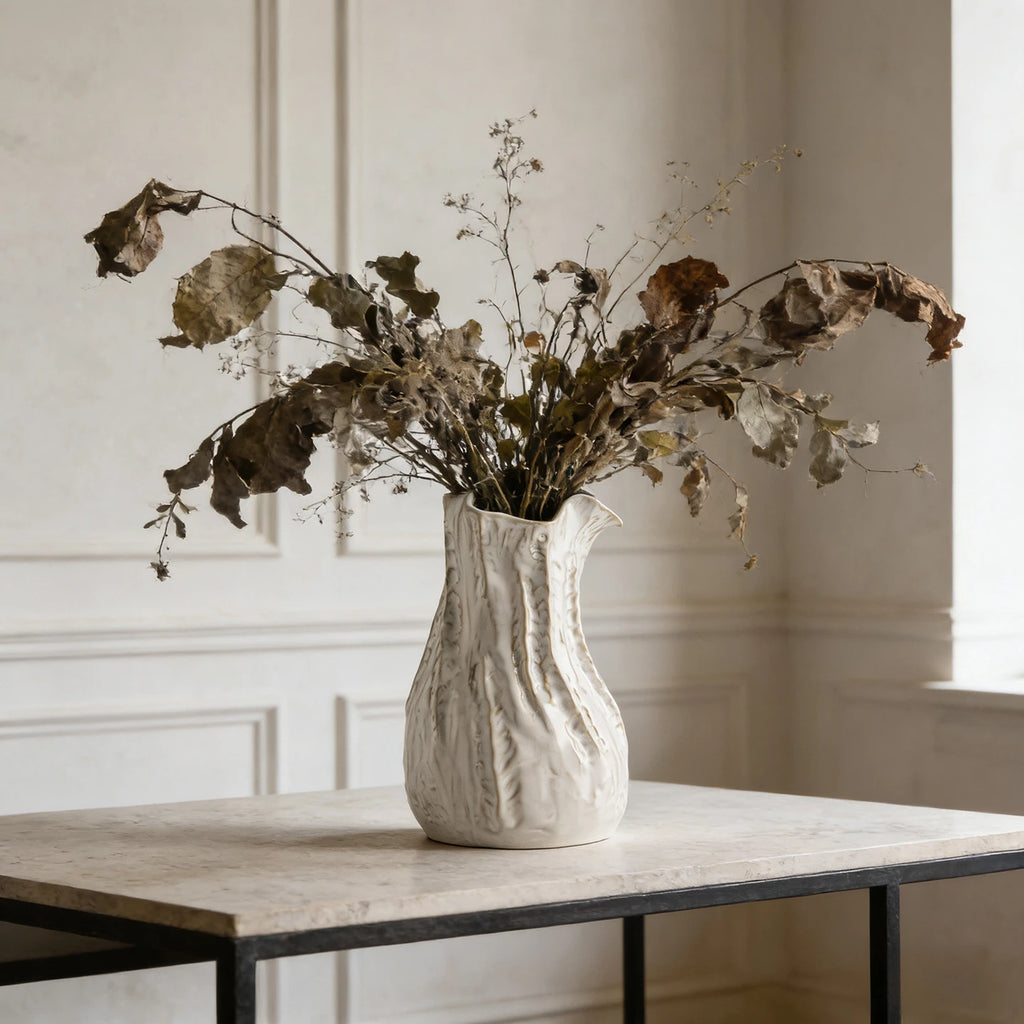 Vase en céramique texturiée blanc crème, esprit wabi-sabi japandi (vue 5) - Nesty