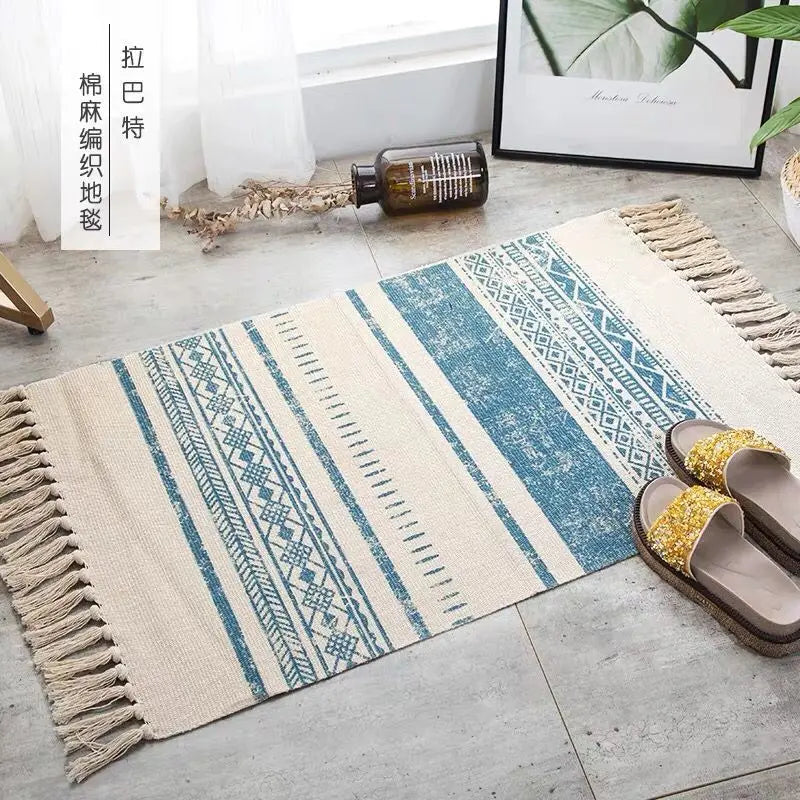 Tapis tissé main en coton et lin Nesty - Franges bohème (vue 20)