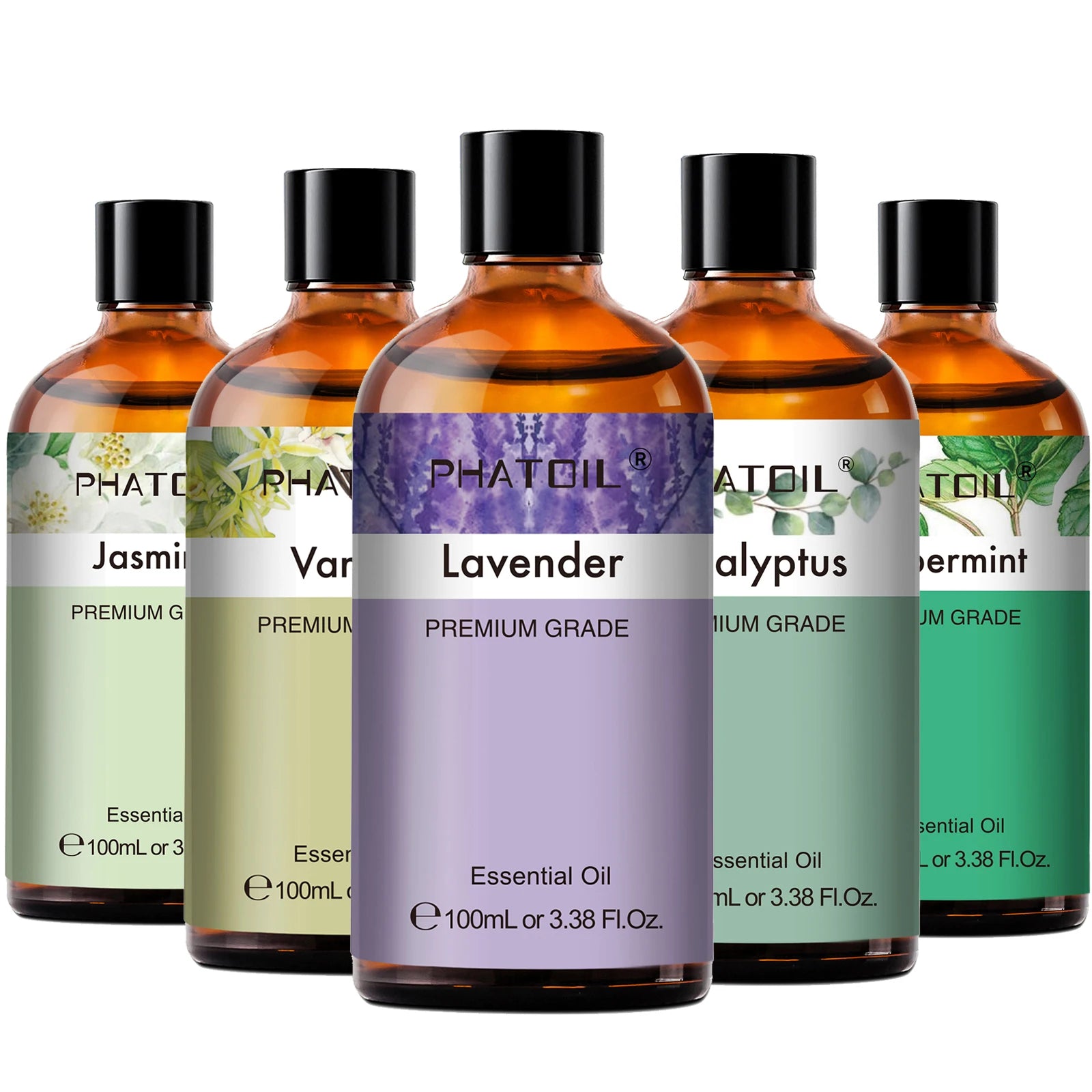 Huile essentielle eucalyptus Nesty - Gamme de 5 flacons PHATOIL dont lavande, eucalyptus et menthe poivrée