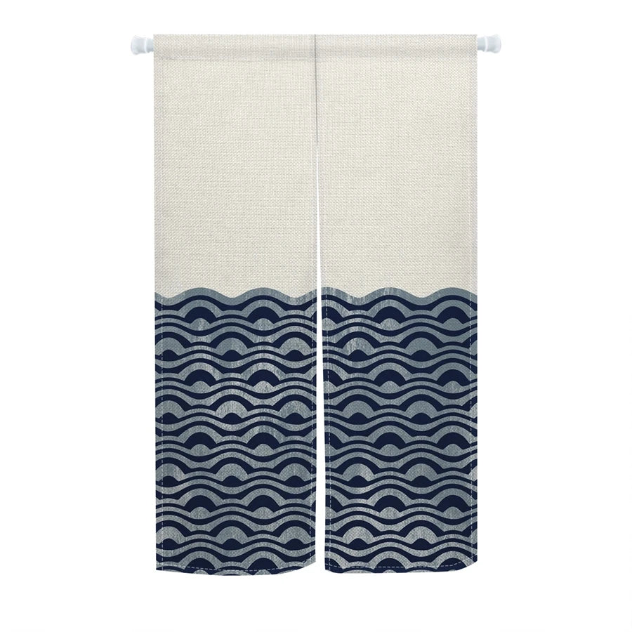 Rideau japonais noren bleu à motif vague, en lin pour porte - Nesty (vue 12)