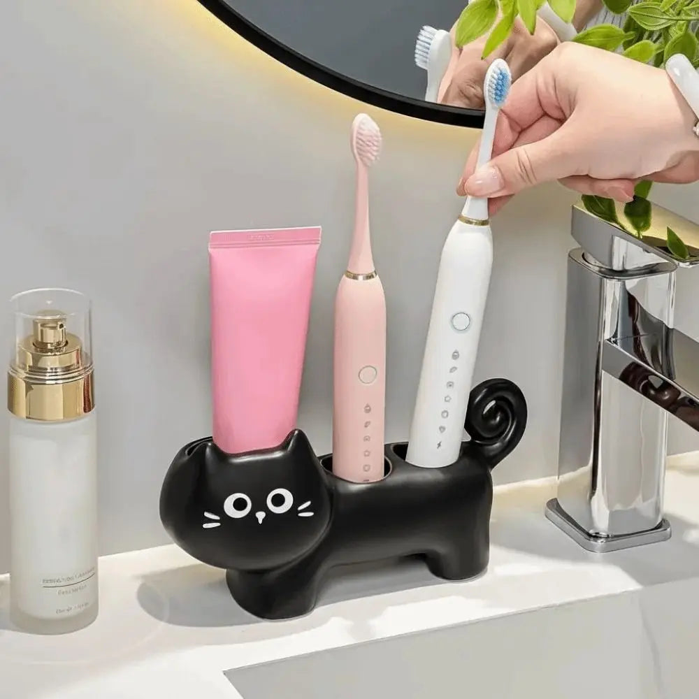 Ceramic Cartoon Cat Toothbrush Base Waterproof Cute Electric Toothbrush Holder Decorative 3 Holes Electric Toothbrush Stand - Nesty (vue 3)