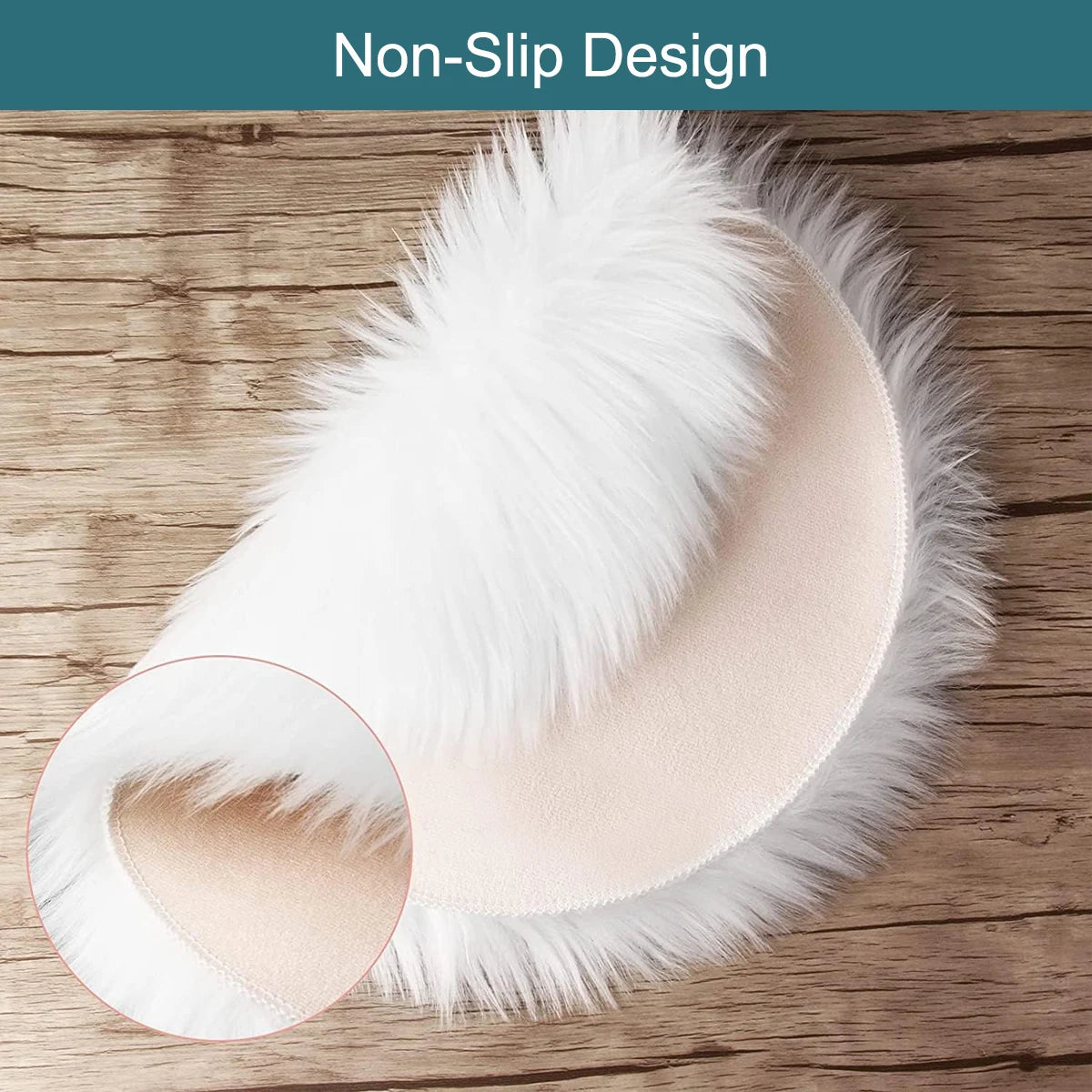 Petit tapis rond moelleux Nesty - Plusieurs coloris, détail de l'envers antidérapant beige