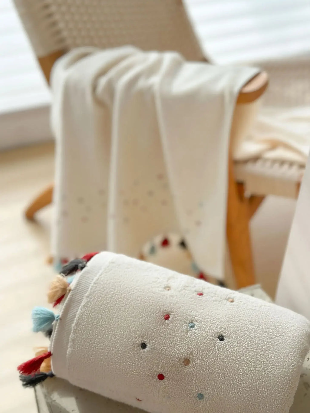 Serviette de bain en coton à pompons — grand format, motif étoile - Nesty (vue 4)