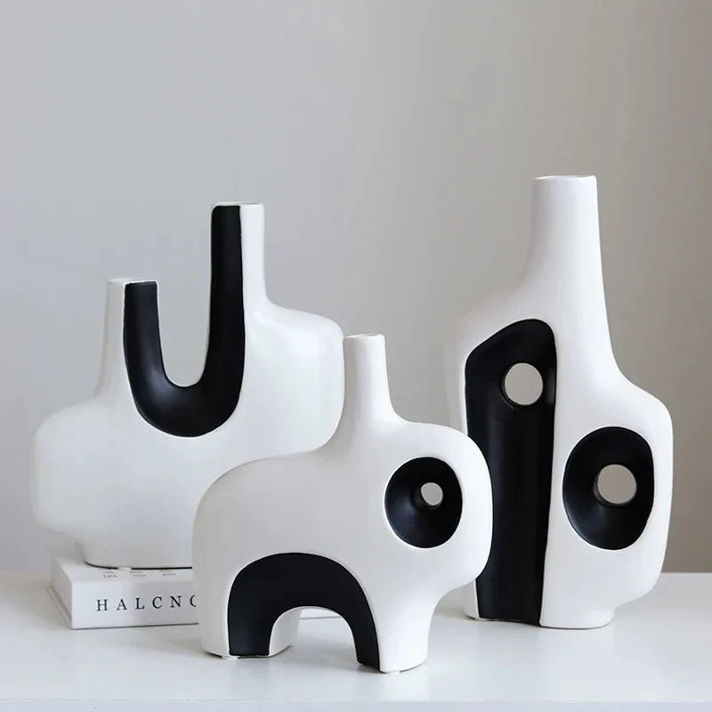 Vase en céramique blanc et noir à motif géométrique - Nesty (vue 1)