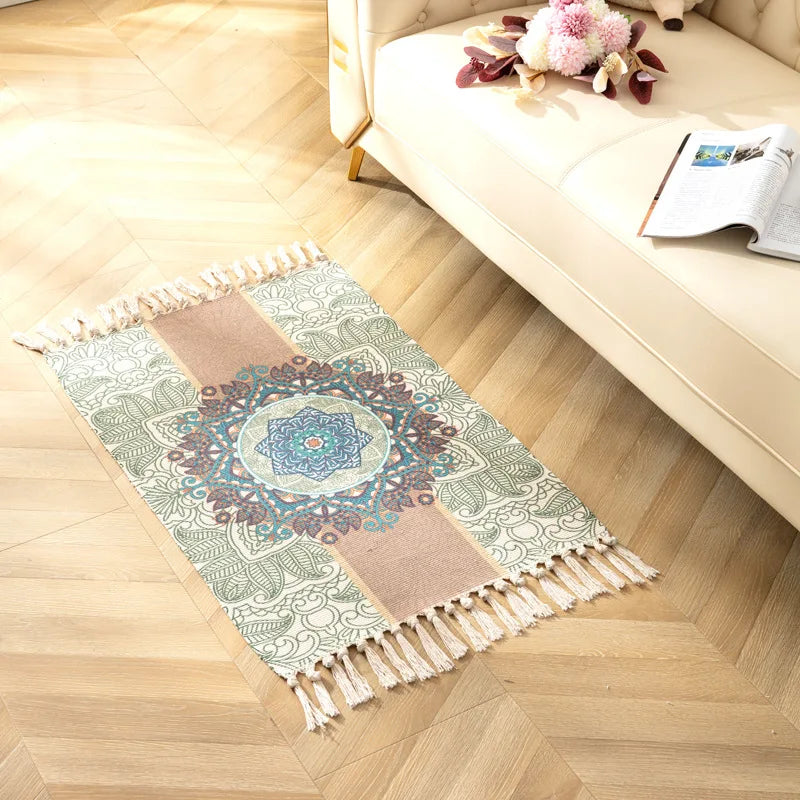 Tapis tissé main en coton et lin Nesty - Franges bohème (vue 17)