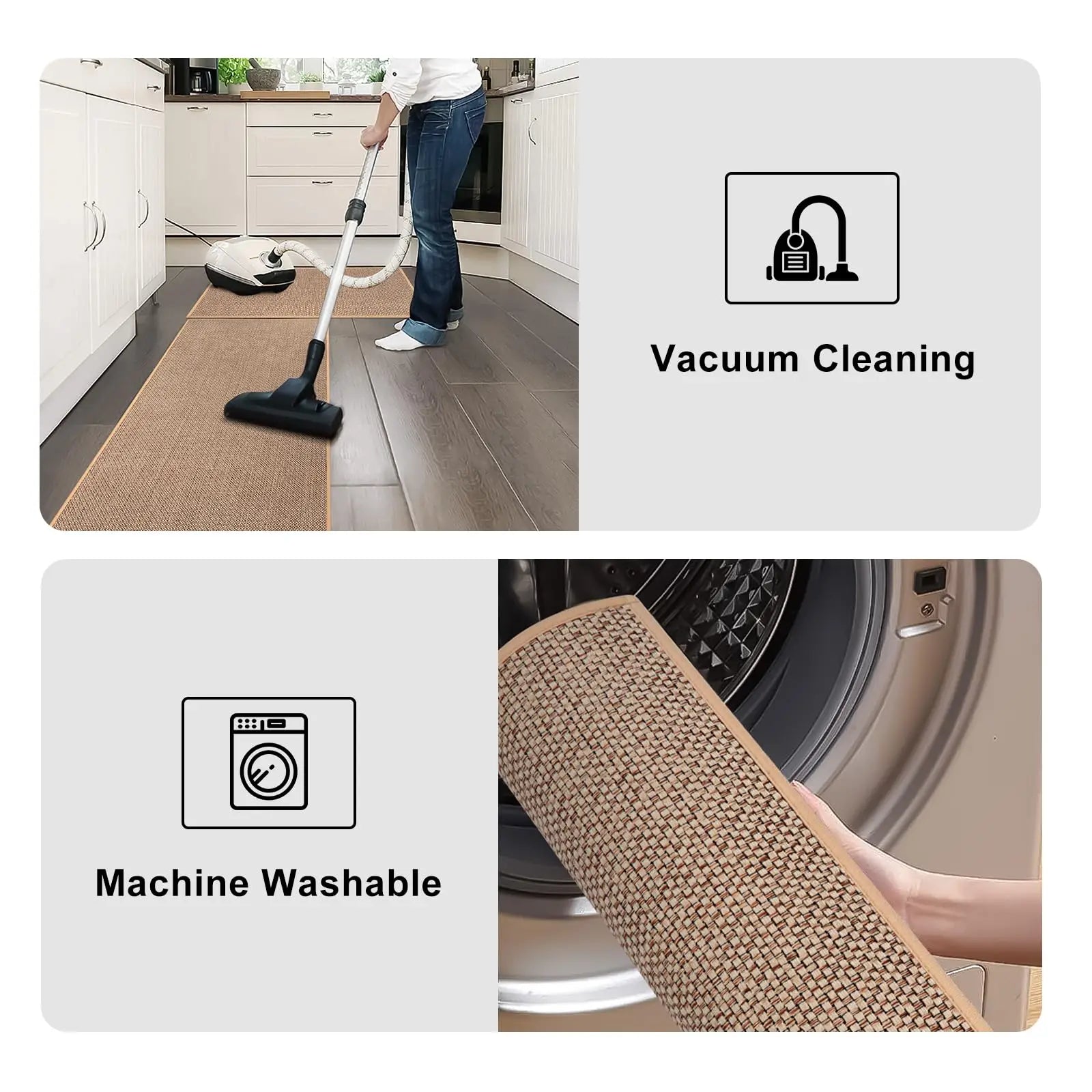 Tapis de cuisine tissé en lin — motif à carreaux (vue 5) - Nesty